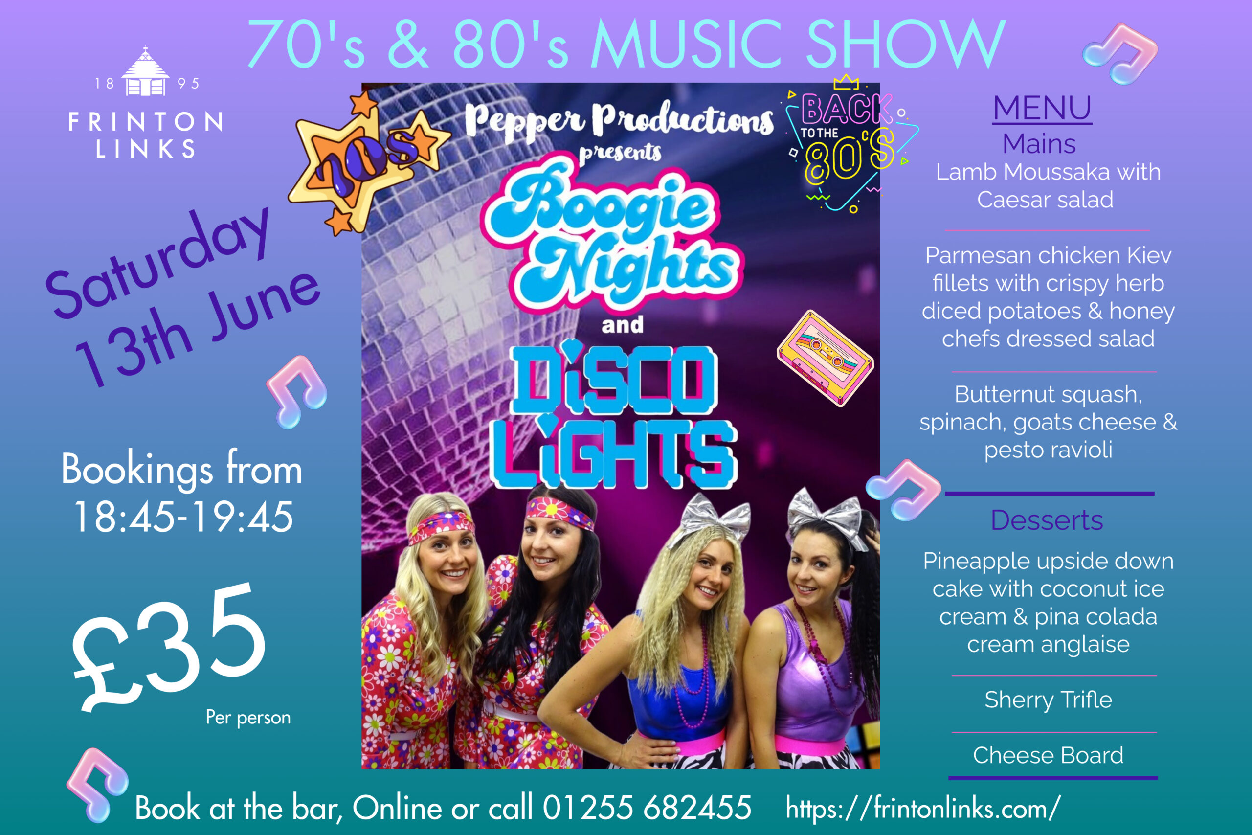 Saturday 13th June – 70s & 80s Music Show