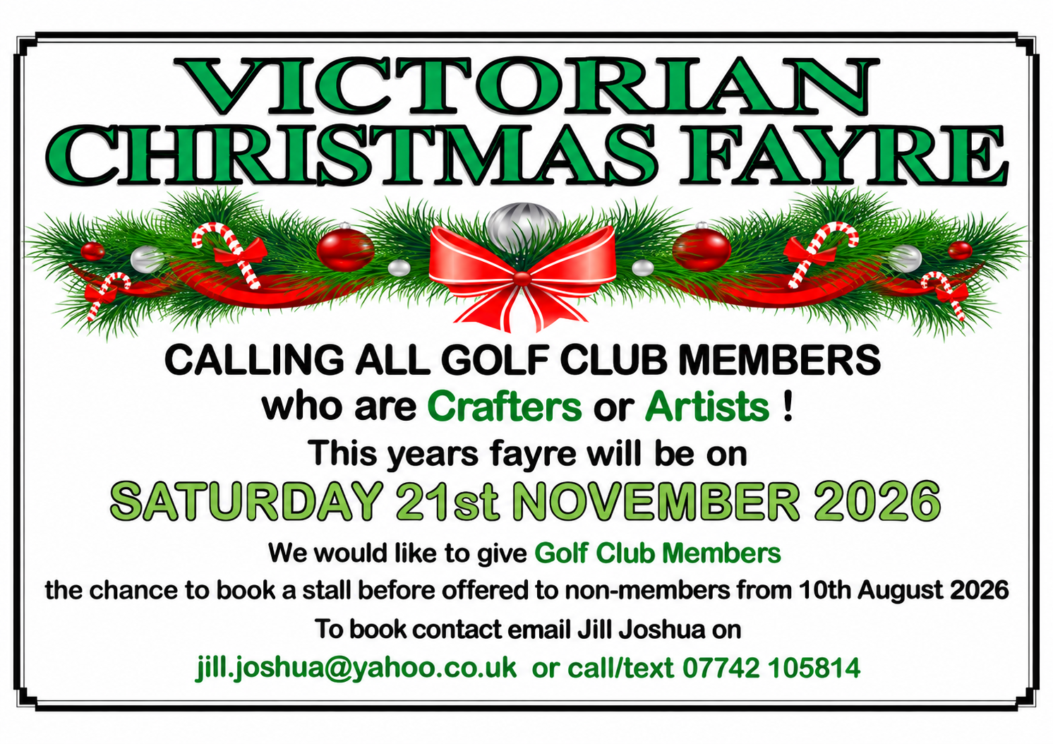 Saturday 21st November – Victorian Christmas Fayre