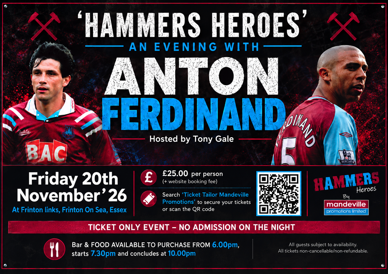Friday 20th November – Hammers Heroes – An Evening with Anton Ferdinand